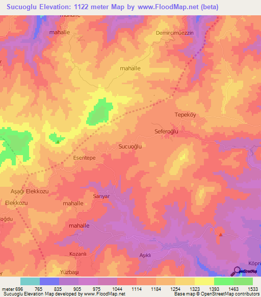 Sucuoglu,Turkey Elevation Map