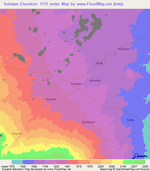 Subatan,Turkey Elevation Map