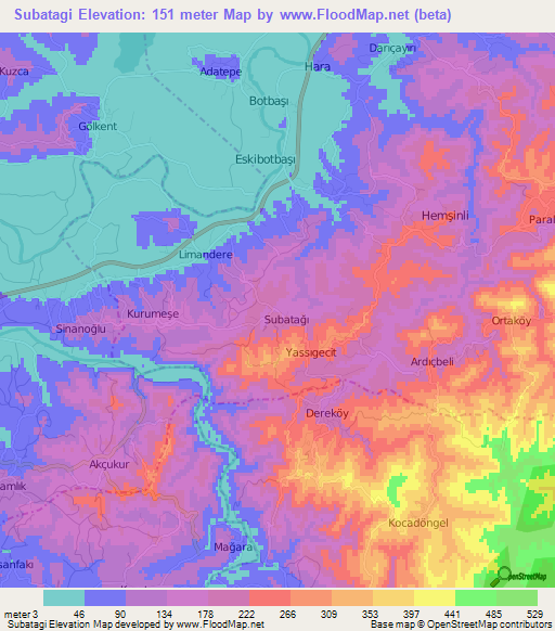 Subatagi,Turkey Elevation Map