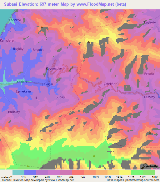 Subasi,Turkey Elevation Map