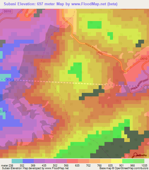 Subasi,Turkey Elevation Map