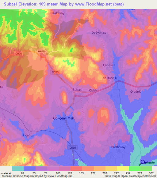 Subasi,Turkey Elevation Map