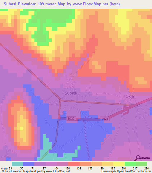 Subasi,Turkey Elevation Map