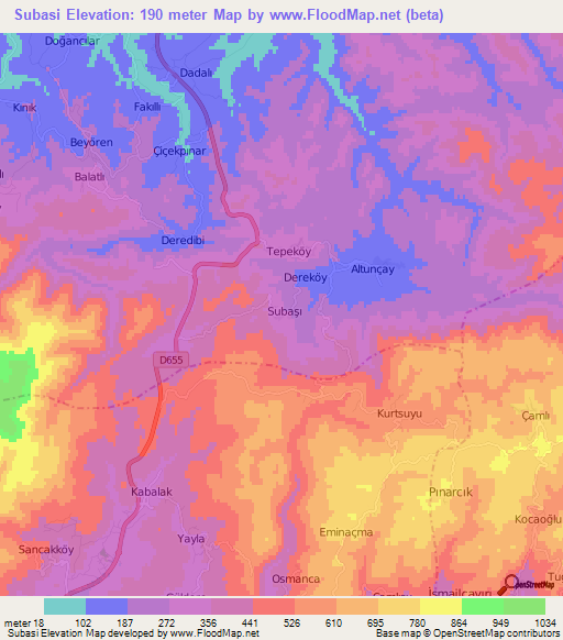 Subasi,Turkey Elevation Map