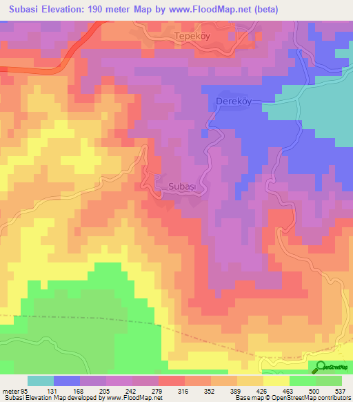 Subasi,Turkey Elevation Map