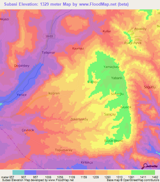 Subasi,Turkey Elevation Map