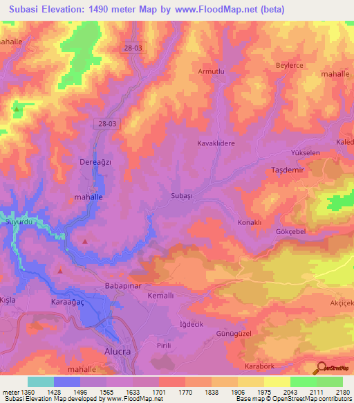 Subasi,Turkey Elevation Map