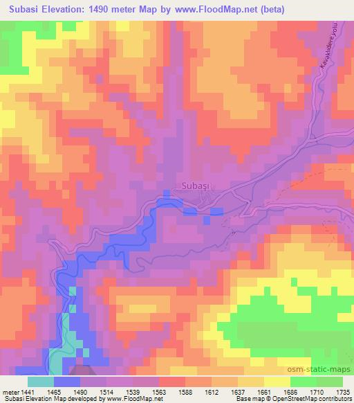 Subasi,Turkey Elevation Map