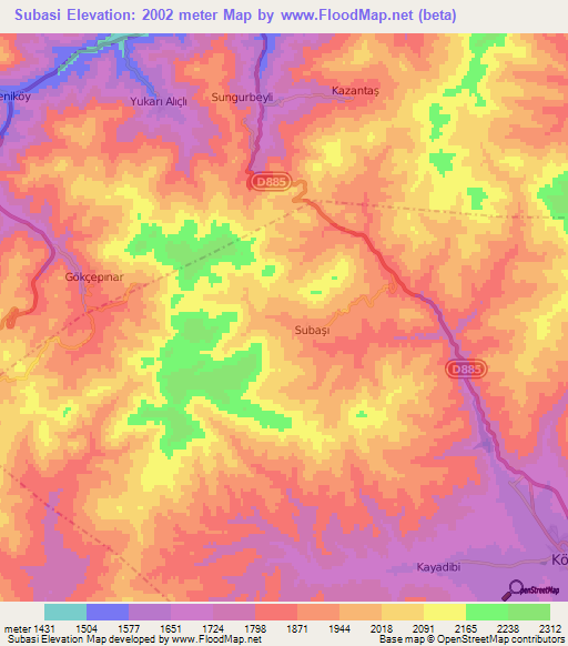 Subasi,Turkey Elevation Map