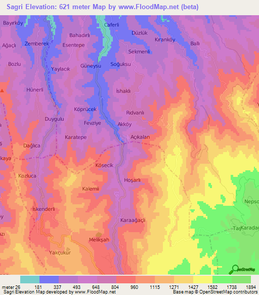 Sagri,Turkey Elevation Map