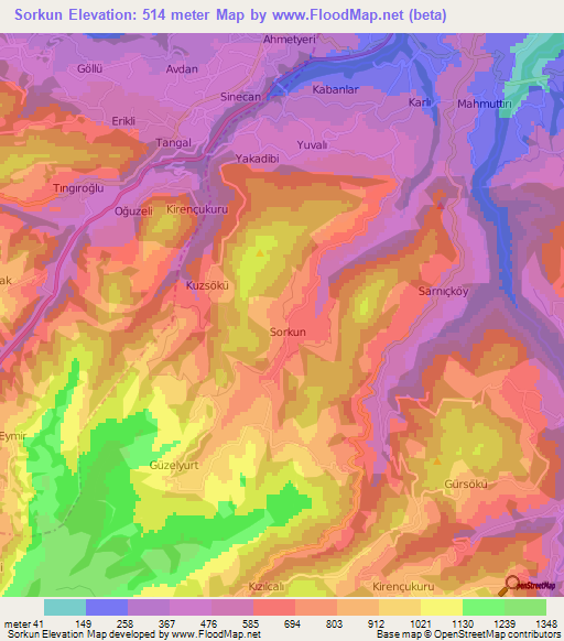 Sorkun,Turkey Elevation Map