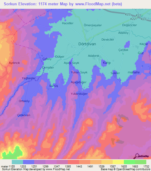 Sorkun,Turkey Elevation Map