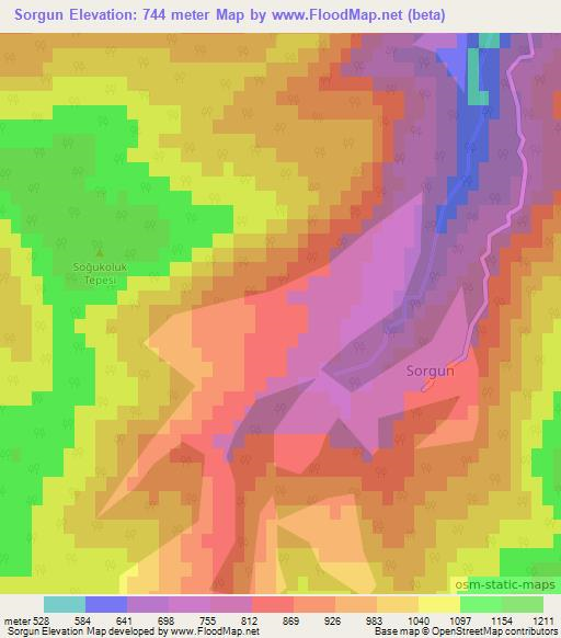 Sorgun,Turkey Elevation Map