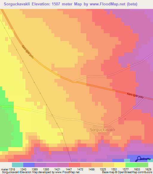 Sorguckavakli,Turkey Elevation Map