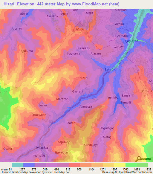 Hizarli,Turkey Elevation Map