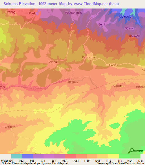 Sokutas,Turkey Elevation Map