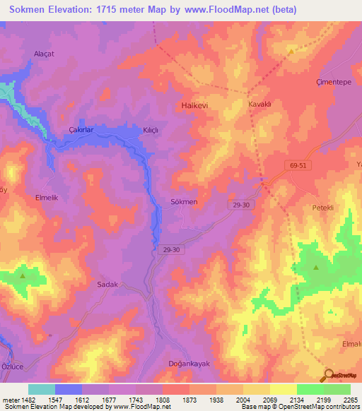 Sokmen,Turkey Elevation Map