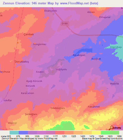 Zennun,Turkey Elevation Map