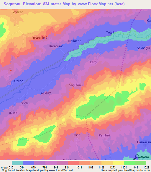 Sogutonu,Turkey Elevation Map