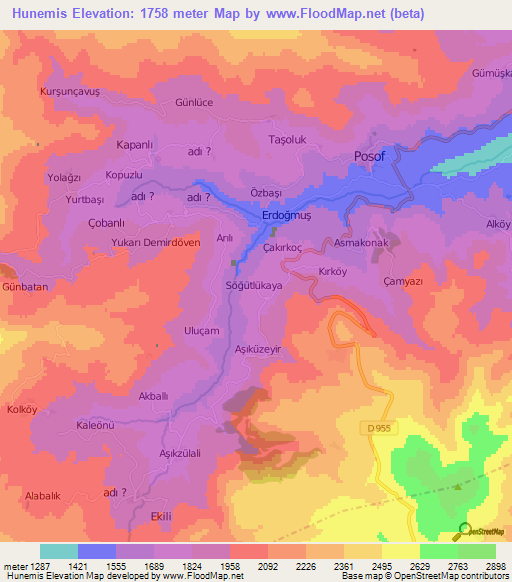 Hunemis,Turkey Elevation Map