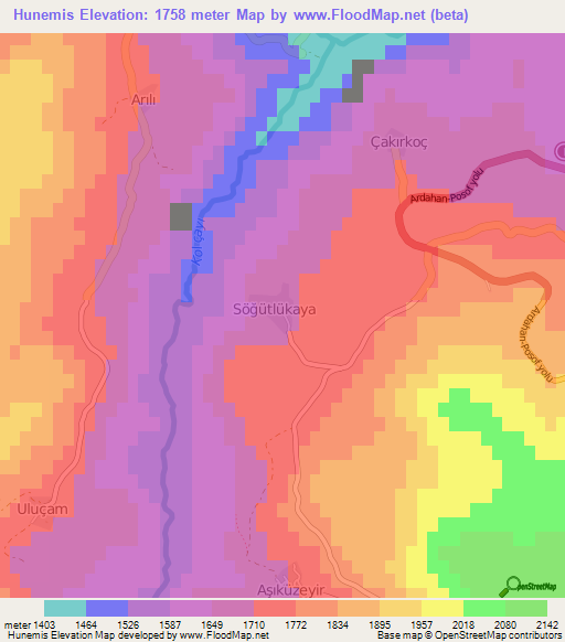 Hunemis,Turkey Elevation Map