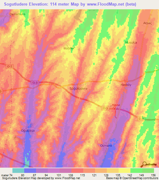 Sogutludere,Turkey Elevation Map