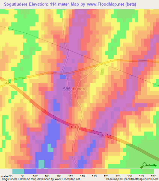 Sogutludere,Turkey Elevation Map