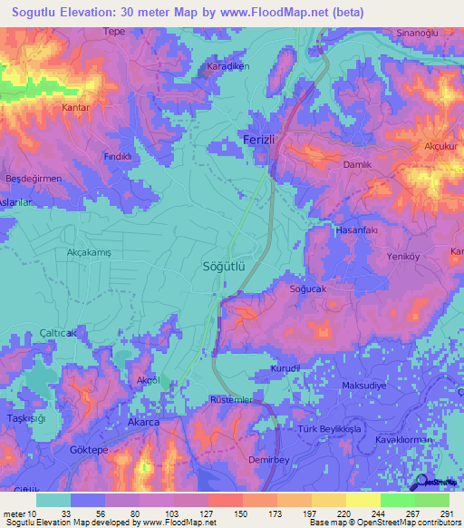 Sogutlu,Turkey Elevation Map