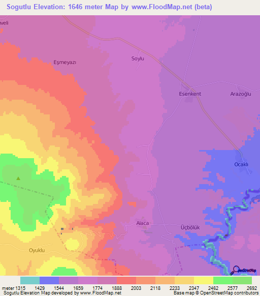 Sogutlu,Turkey Elevation Map