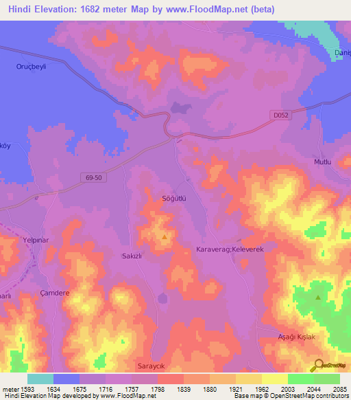 Hindi,Turkey Elevation Map