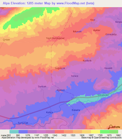 Alpa,Turkey Elevation Map