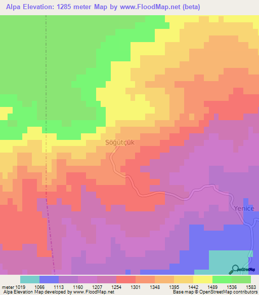 Alpa,Turkey Elevation Map