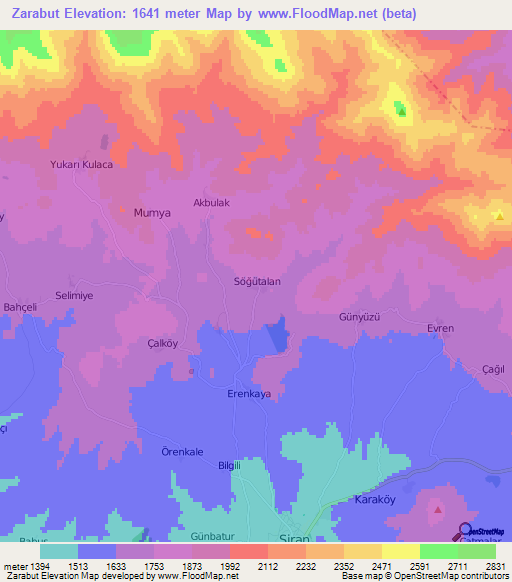 Zarabut,Turkey Elevation Map