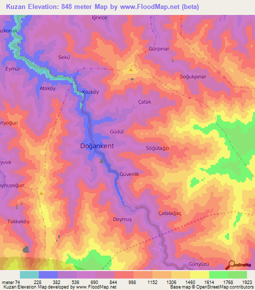 Kuzan,Turkey Elevation Map