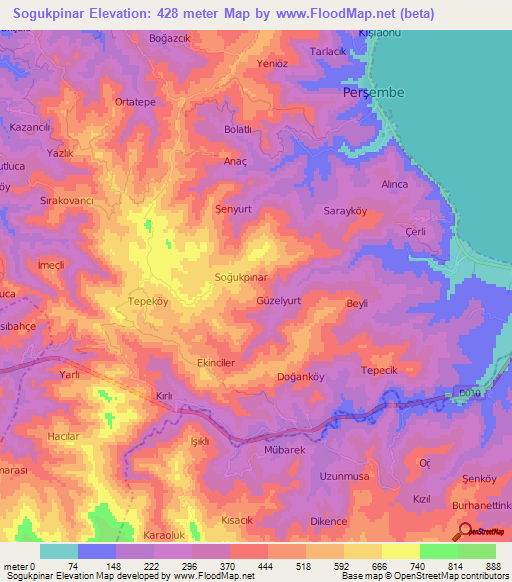 Sogukpinar,Turkey Elevation Map