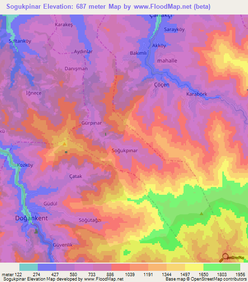 Sogukpinar,Turkey Elevation Map