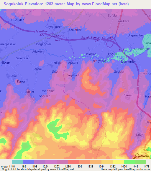 Sogukoluk,Turkey Elevation Map