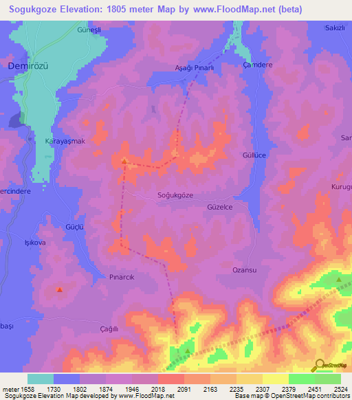 Sogukgoze,Turkey Elevation Map