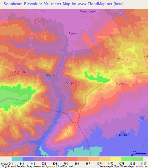 Sogukcam,Turkey Elevation Map