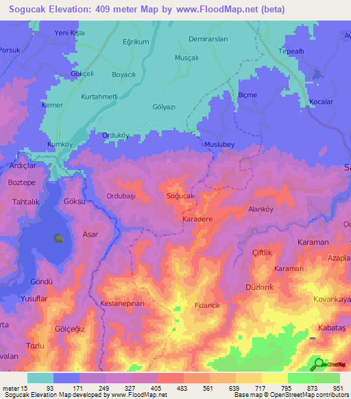 Sogucak,Turkey Elevation Map