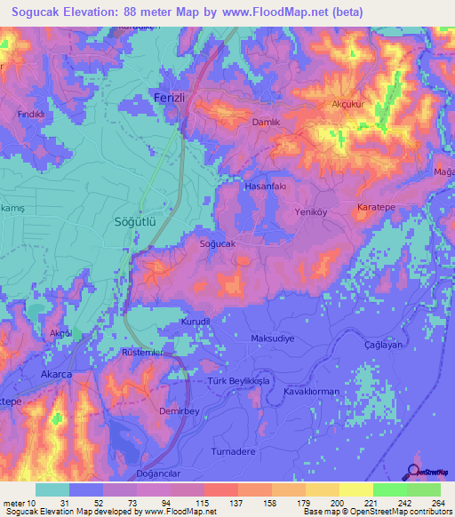 Sogucak,Turkey Elevation Map