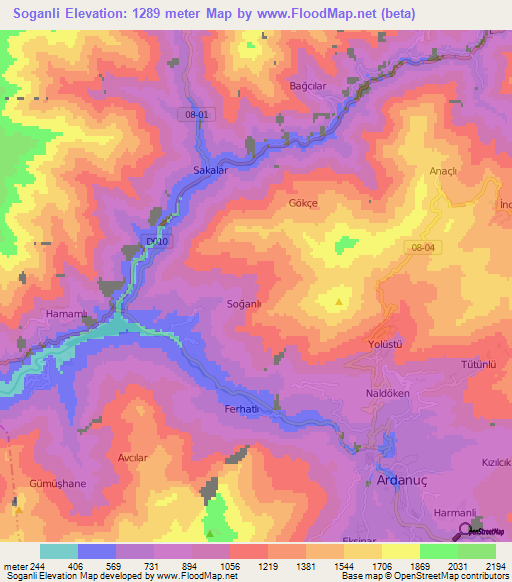 Soganli,Turkey Elevation Map