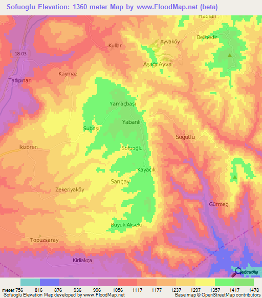 Sofuoglu,Turkey Elevation Map