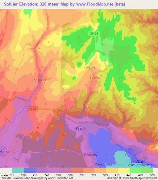 Sofular,Turkey Elevation Map