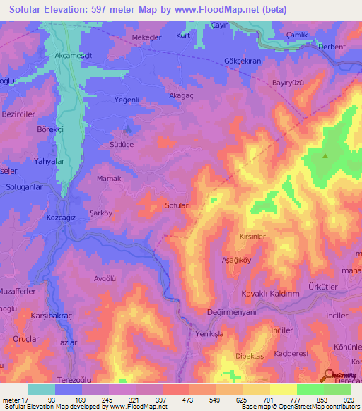 Sofular,Turkey Elevation Map