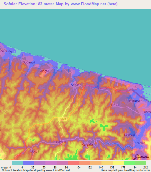 Sofular,Turkey Elevation Map