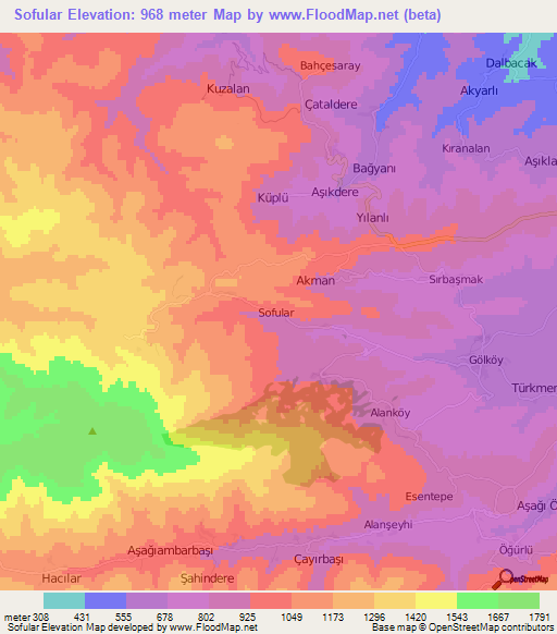 Sofular,Turkey Elevation Map