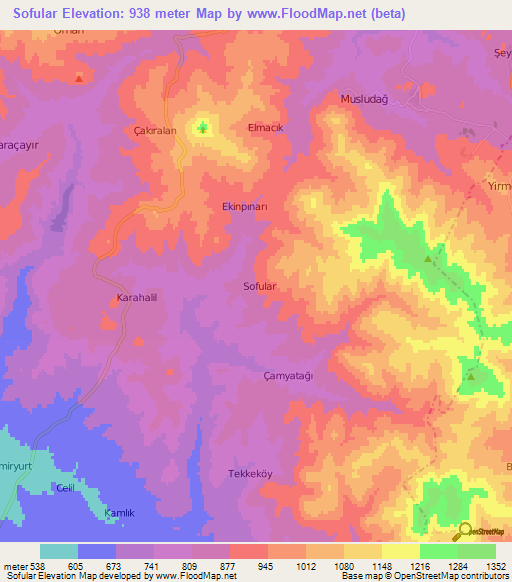 Sofular,Turkey Elevation Map