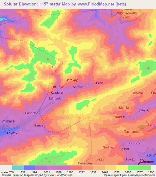 Sofular,Turkey Elevation Map