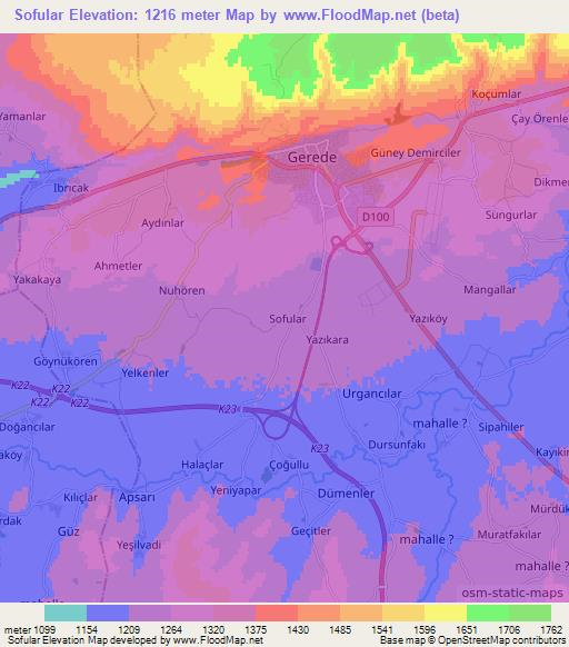 Sofular,Turkey Elevation Map